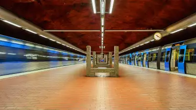 Stonehenge-style benches at Skarpn&auml;ck metro station, Stockholm