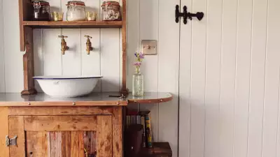 Interior of shepherd's hut at Elmley Nature Reserve, Kent