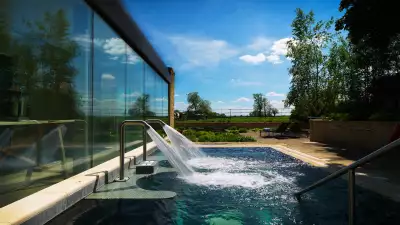 Outdoor pool at Barnsley House hotel, near Cirencester in the Cotswolds