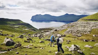 Hiking along the coast in the Faroe Islands