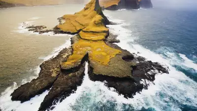 Dramatic aerial photo of landscape in the Faroe Islands