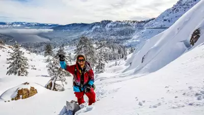 Jeremy Jones hiking to a run