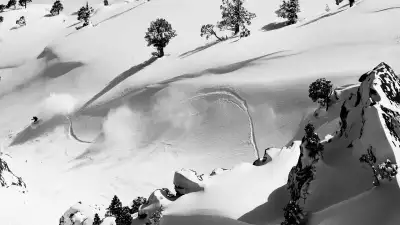 Jeremy Jones carving a backcountry run