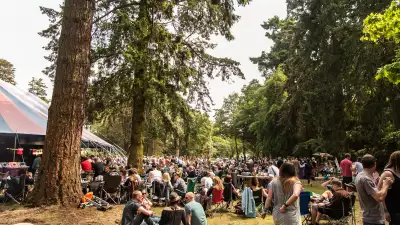 Crowd watching music at Red Rooster festival, Suffolk