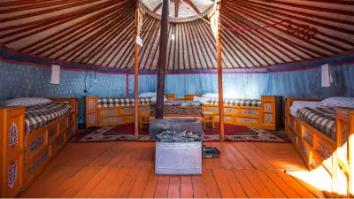 Yurt interior at G Adventures' nomadic life tour of Mongolia