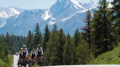 Cycling among the High Sierra mountains near Mammoth Lakes, California