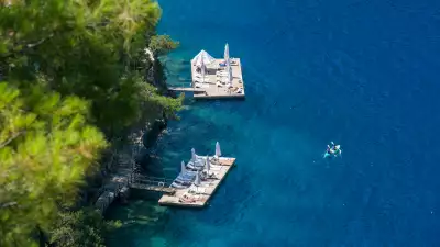 Bathing platforms at Hillside Beach Club luxury resort, Turkey