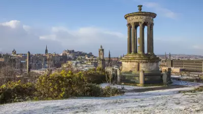 Edinburgh's skyline, taking in view of the Castle, Princes street & the Dugald Stewart Monument in the foreground