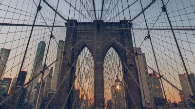 Brooklyn Bridge during a winter sunset