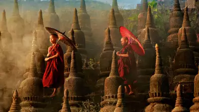 People with umbrellas in Myanmar