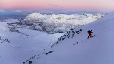 Skiing on the Lofoten Islands involves strenuous climbs to reach slopes