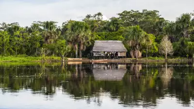 Floating hut on the Amazon