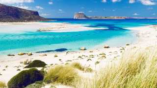 Balos Bay looking out over the islands of Gramvousa and Chania, Crete, Greece