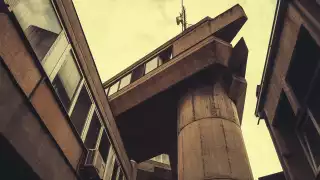 The brutalist Skopje Hydrometeorological Institute, Skopje, Macedonia