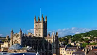 View across the rooftops to Bath Abbey