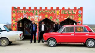 Ornate tiled roadside architecture in Azerbaijan