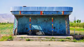 A blue bus stop