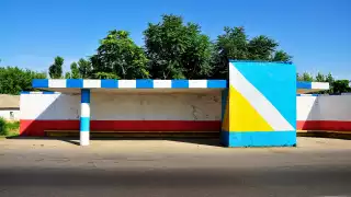 Colourful empty Uzbek bus shelter