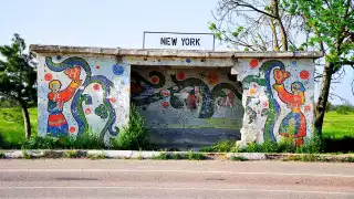 Bus stop on the Crimean peninsula