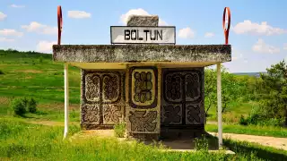 Mosaic tiled bus stop in Moldova