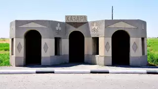 Concrete bus shelter in Uzbekistan