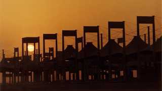 Hajj terminal at Jeddah airport as the sun sets
