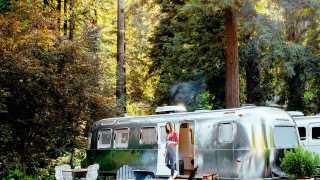 Camper van in the Californian redwoods
