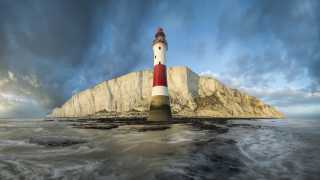 Shot of Beachy Head lighthouse from the sea near Eastbourne