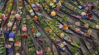 Floating market of goods salesman in Borneo, Malaysia