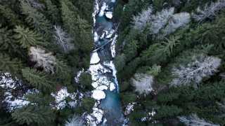 View from a suspension bridge in the Swiss Alps