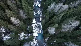 View from a suspension bridge in the Swiss Alps