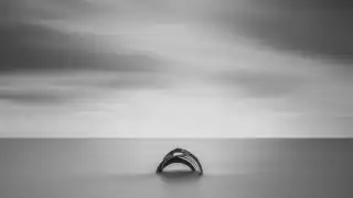 Black and white shot of the golden shell in Cleveley's near Blackpool, England