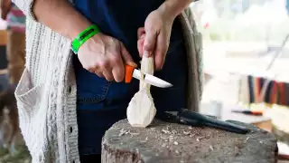 Spoon carving at The Good Life Experience festival in Flintshire, Wales