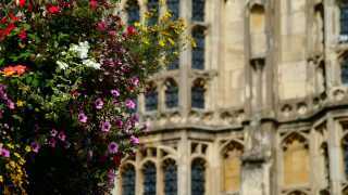 Flowers outside Cirencester's parish church, the Cotswolds
