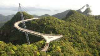 View of tourists on the Langkawi Sky Bridge in Malaysia