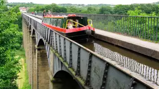 The Pontcysyllte Aqueduct, a canal bridge above the coutnryside in north Wales