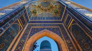 Monumental gate of the mausoleum of Tamerlane in Samarkand, Uzbekistan
