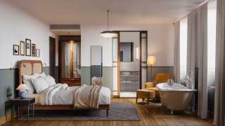 Interior of a double room at the new Sanders Hotel in Copenhagen