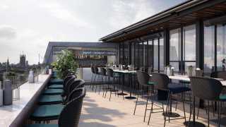 The roof terrace at the Trafalgar St James hotel in central London