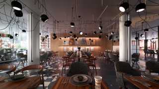 A rendering of the restaurant space at the new Bankside Hotel