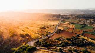 Aerial view of countryside on the island of Malta