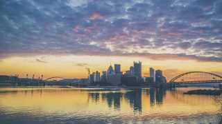 Pittsburgh skyline at sunrise