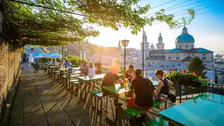 Drinking beer on a terrace in Salzburg