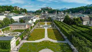 Mirabell Gardens and Hohensalzburg Fortress in Salzburg, Austria