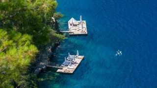 Bathing platforms at Hillside Beach Club luxury resort, Turkey
