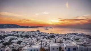 View of the Mykonos skyline from the top of the hill