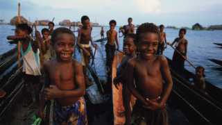Children from a lake near the mouth of the Sepik river