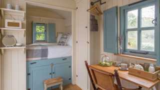 Interior of the shepherds hut at Daisybank B&B in the New Forest