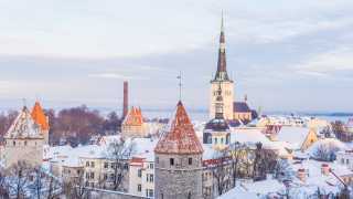 Snow covered old town of Tallinn in winter, the capital city of Estonia
