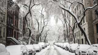 Brooklyn brownstones in the snow in New York